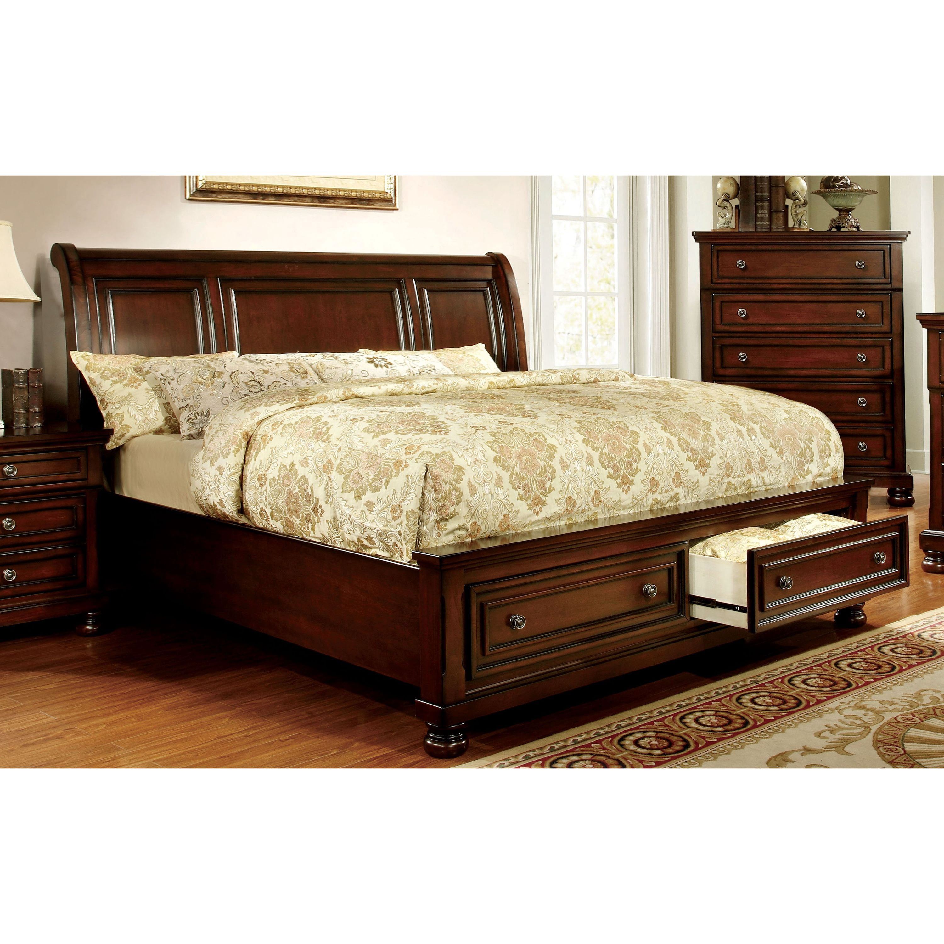 Furniture of America Violeta Platform Bed, California King, Dark Cherry