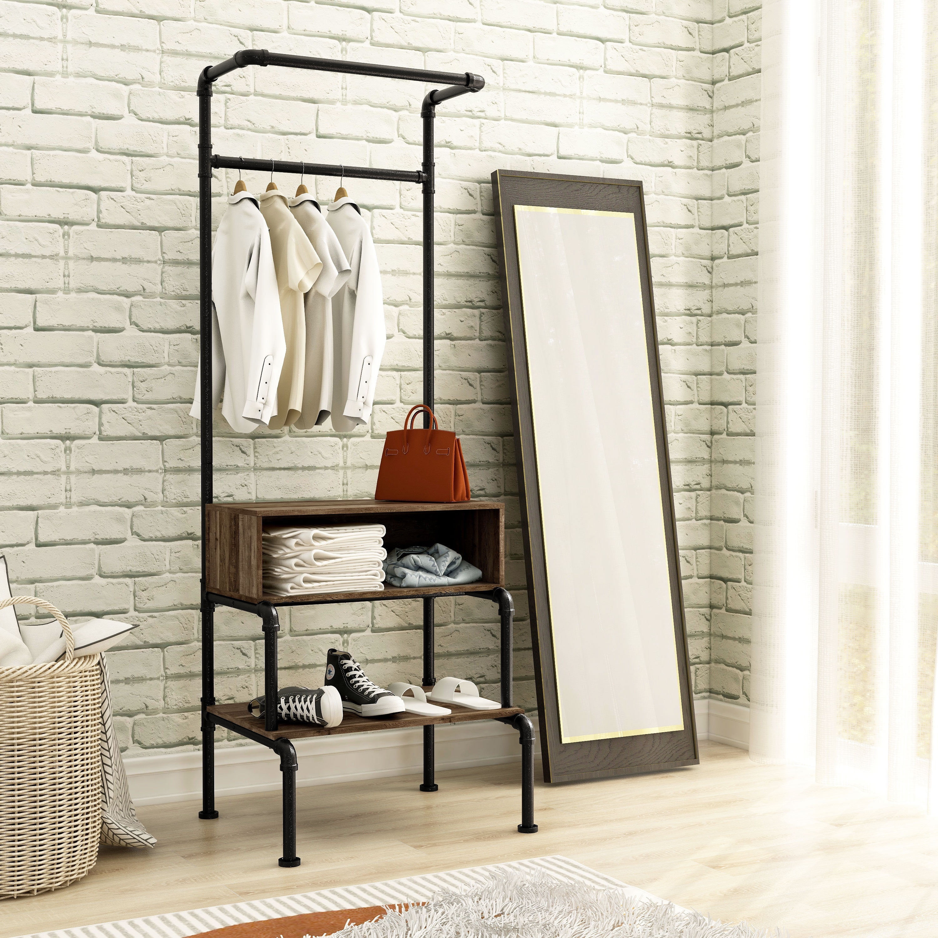Furniture of America Vira 2 Shelf Clothes Rack Reclaimed Oak