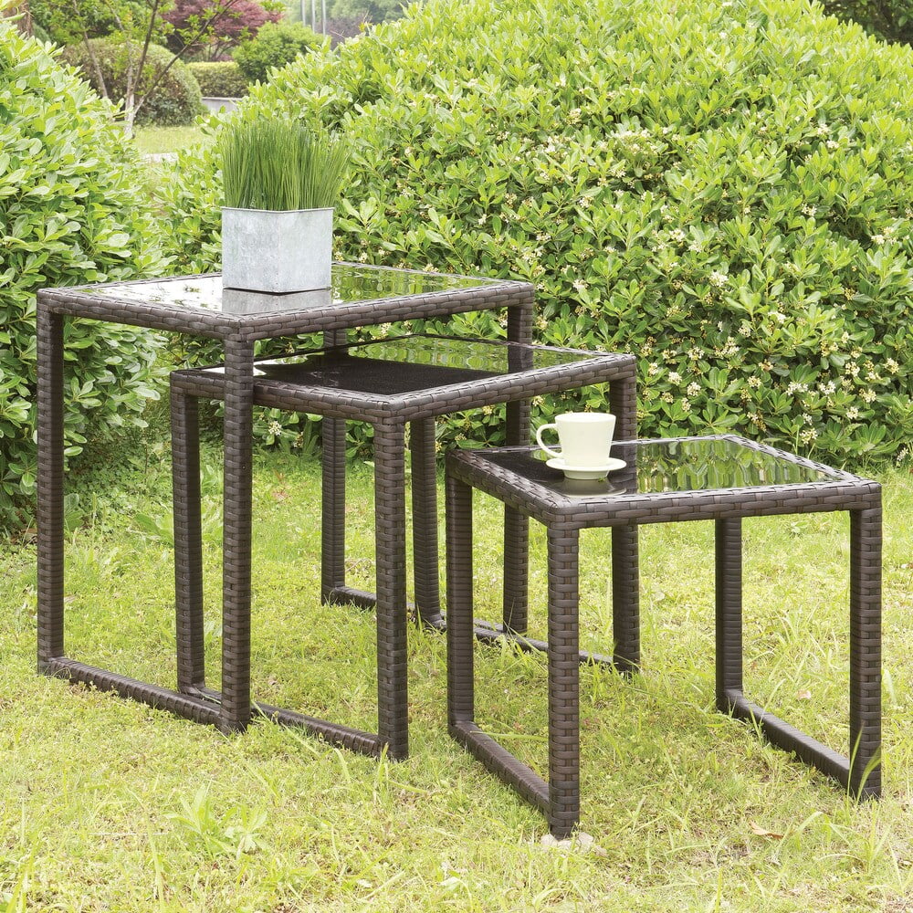Furniture of America Viro Contemporary Espresso Glass Top Outdoor ...
