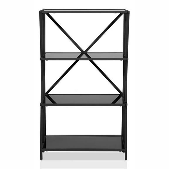 Furniture of America Vorsko Industrial Metal 4-Shelf Bookcase in Black