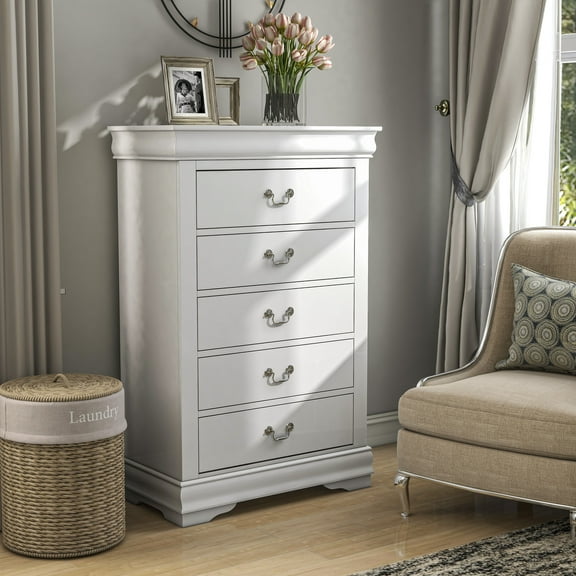 Furniture of America Vrai 5-Drawer Solid Wood White Chest
