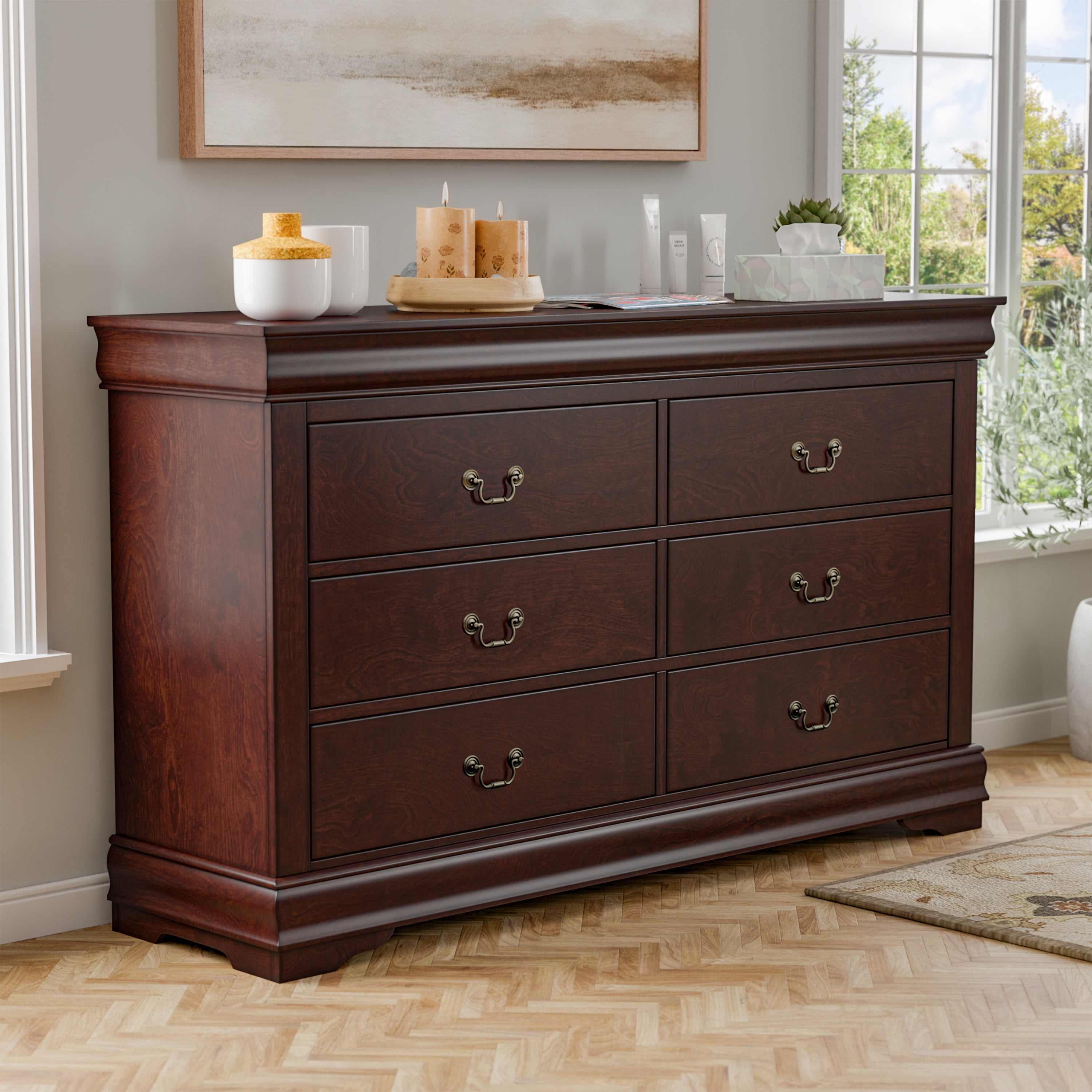 Furniture of America Vrai 6 Drawer Solid Wood Cherry Dresser Walmart