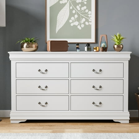 Furniture of America Vrai 6-Drawer Solid Wood White Dresser