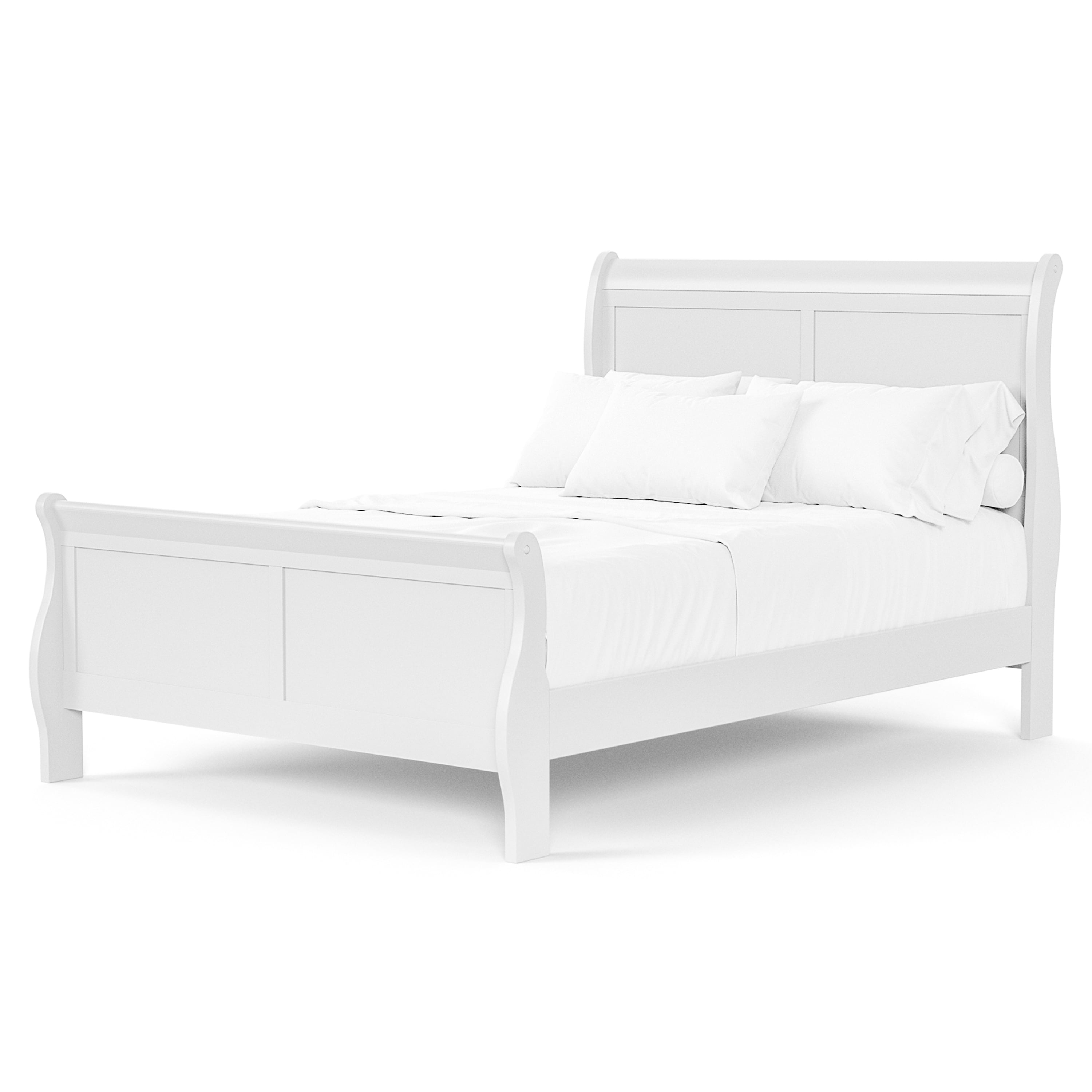 Furniture of America Vrai Adult Full Sleigh Headboard Wood Panel Bed, White