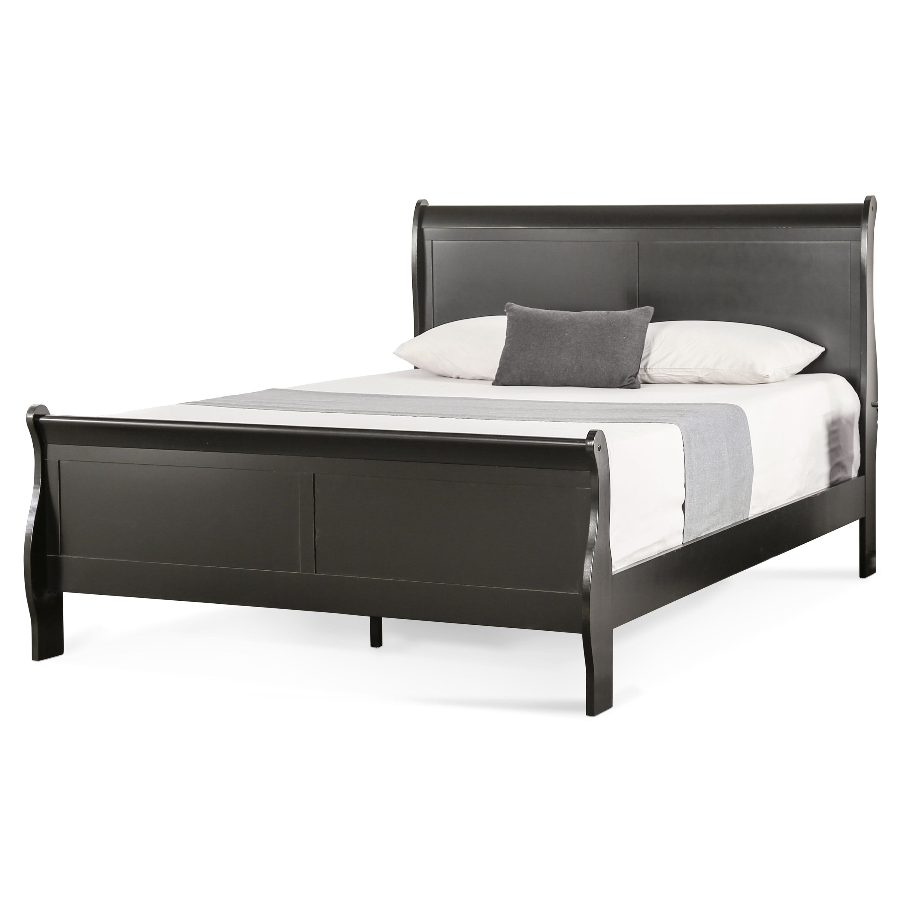 Furniture of America Vrai Adult Queen Sleigh Headboard Wood Bed, Black