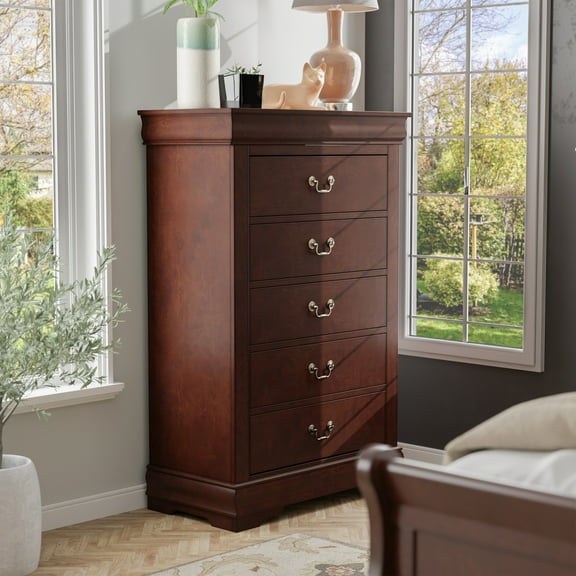 Furniture of America Vrai Transitional 5-Drawer Adult Vertical Dresser, Cherry