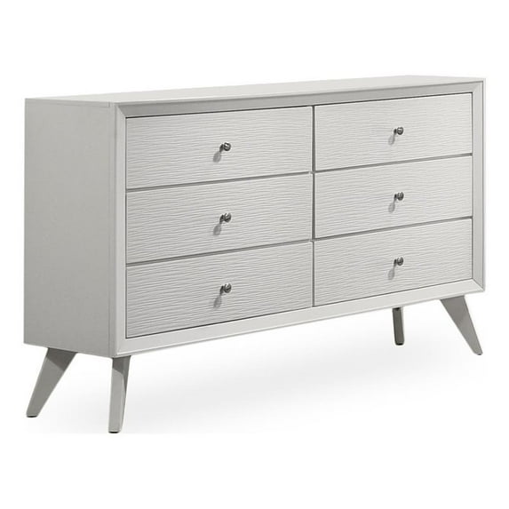 Furniture of America Vrone Wood 6-Drawer Dresser with Angled Legs in White