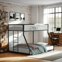 Furniture of America Vuran Kids Twin Over Full Metal Platform Bunk Bed, Black and White