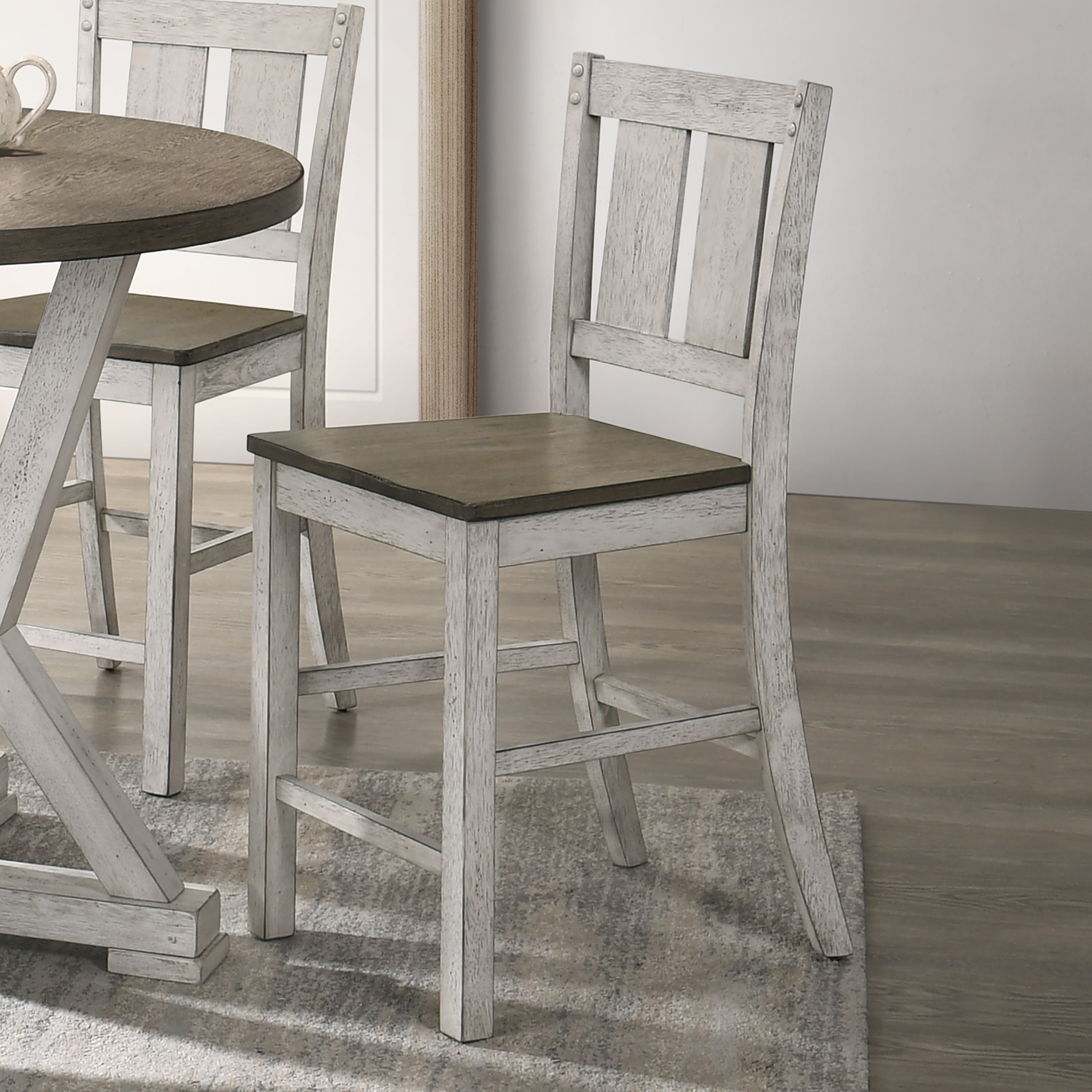 Furniture of America Waco Slat Back Wood White and Brown Counter Height