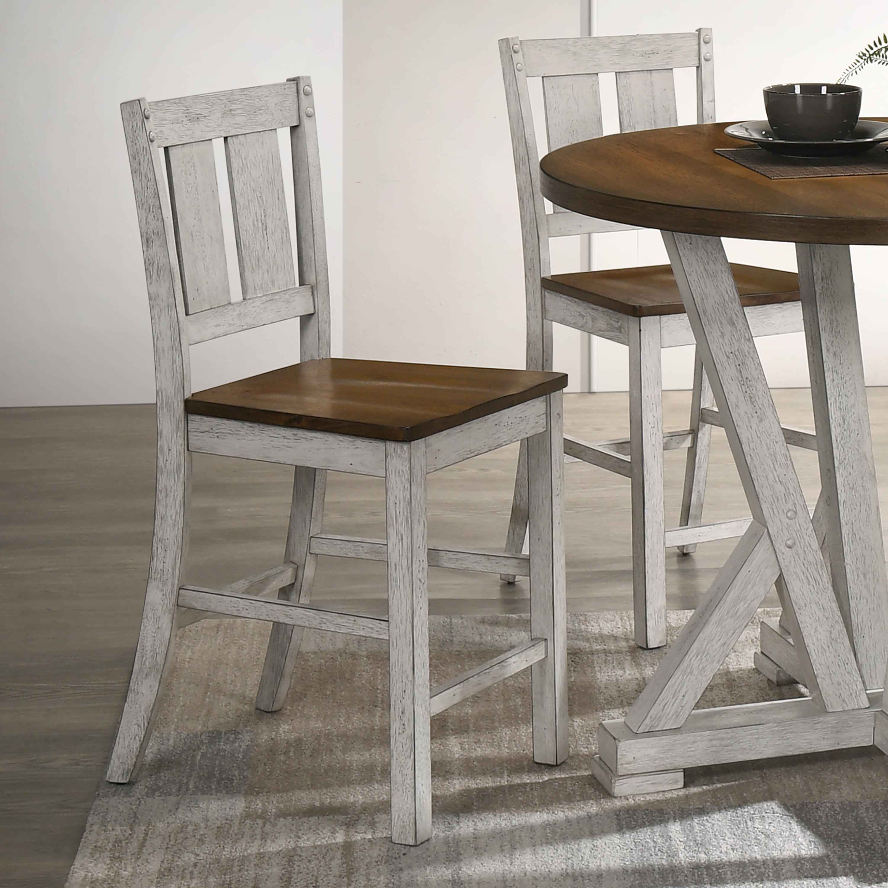 Furniture of America Waco Slat Back Wood White and Oak Counter Height Chairs (Set of 2)