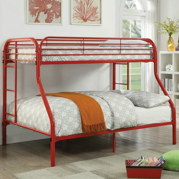 Furniture of America Wade Transitional Metal Bunk Bed, Twin/Full, Red