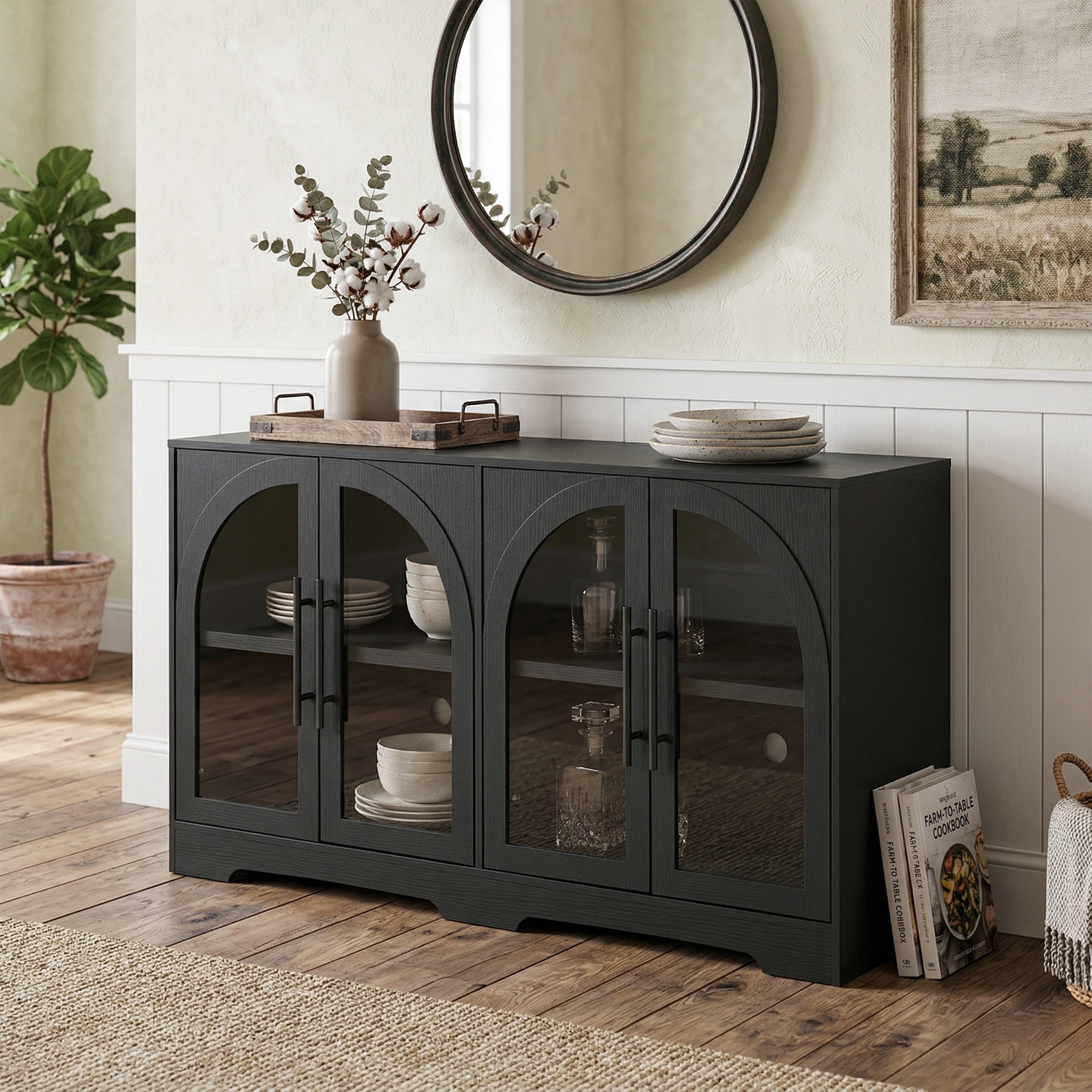 Furniture of America Watson Rustic Wood 4-Shelf Television Stand with Doors for TVs up to 60 inches, Black