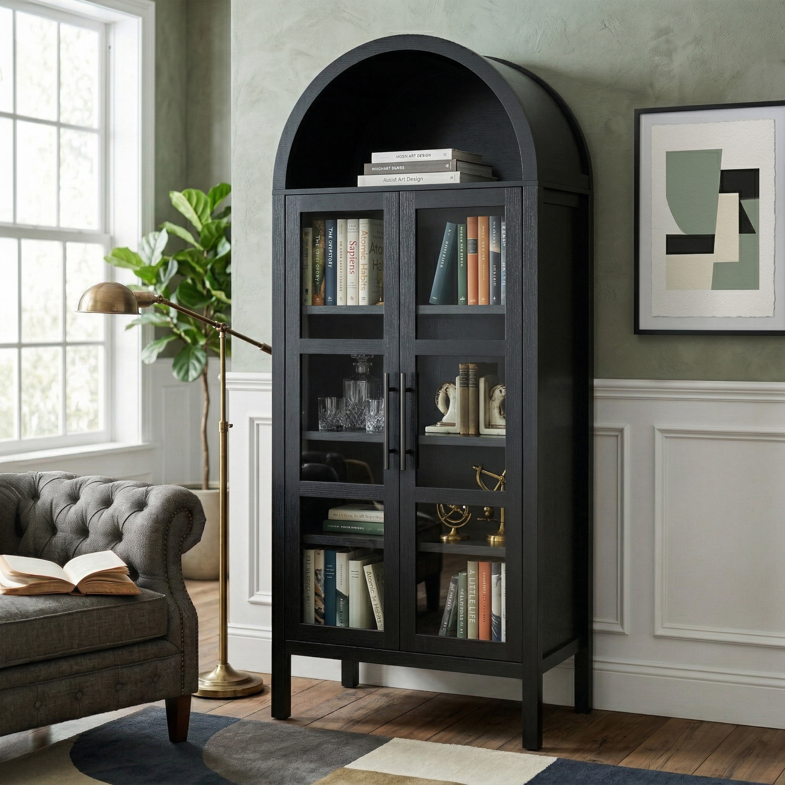 Furniture of America Watson Rustic Wood 72-inch Tall Arched Accent Cabinet with Adjustable Shelves, Black
