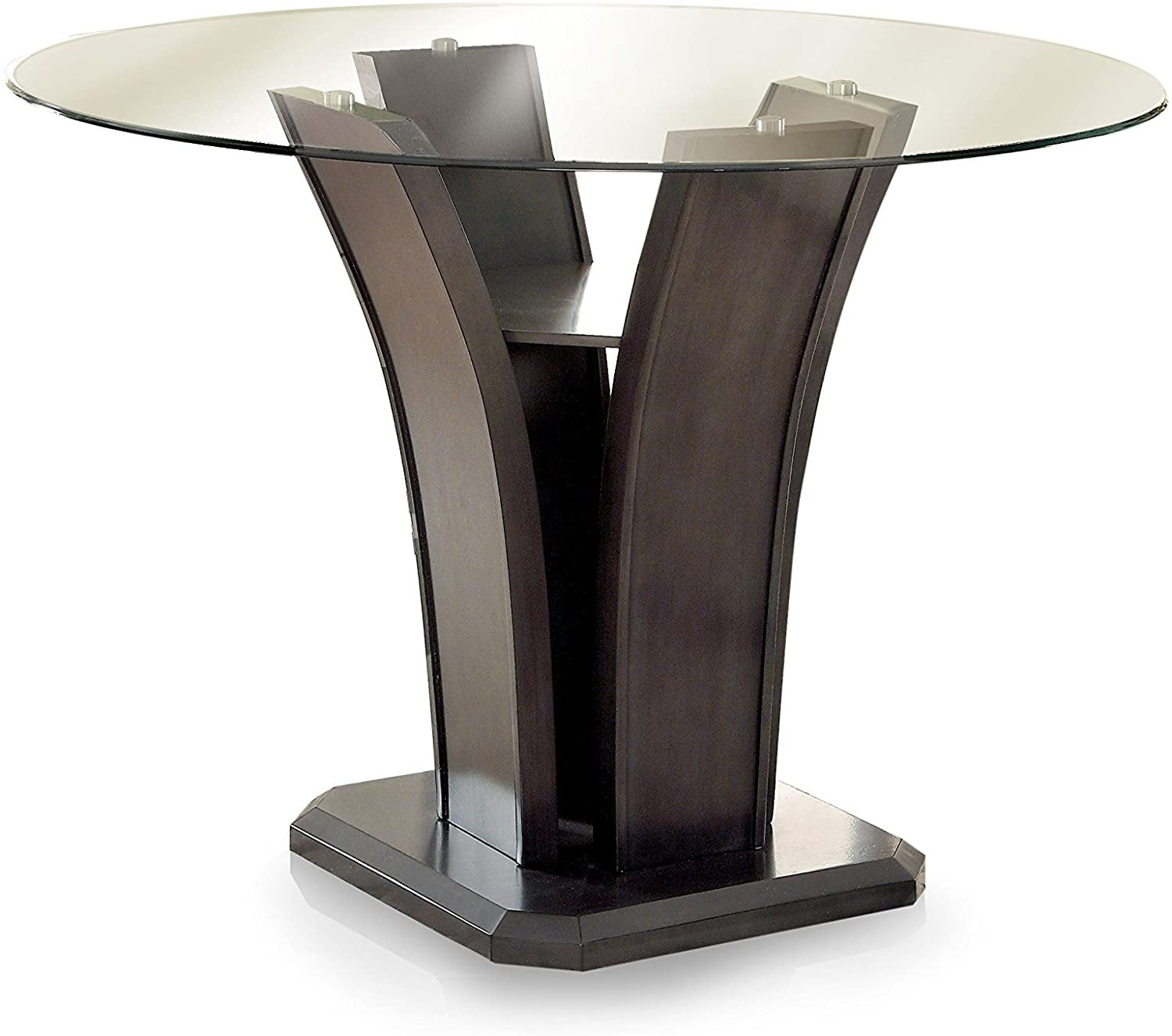 Gray Wood and Glass Round Counter Height Dining Table