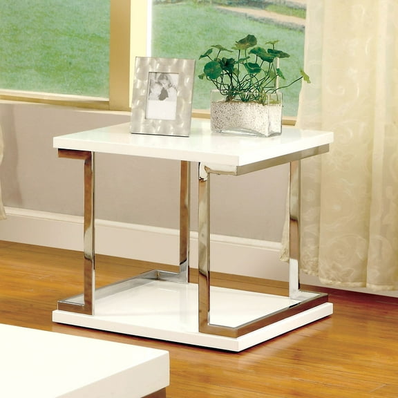 Furniture of America Wazy Contemporary White 24-inch Metal 1-Shelf Side Table by