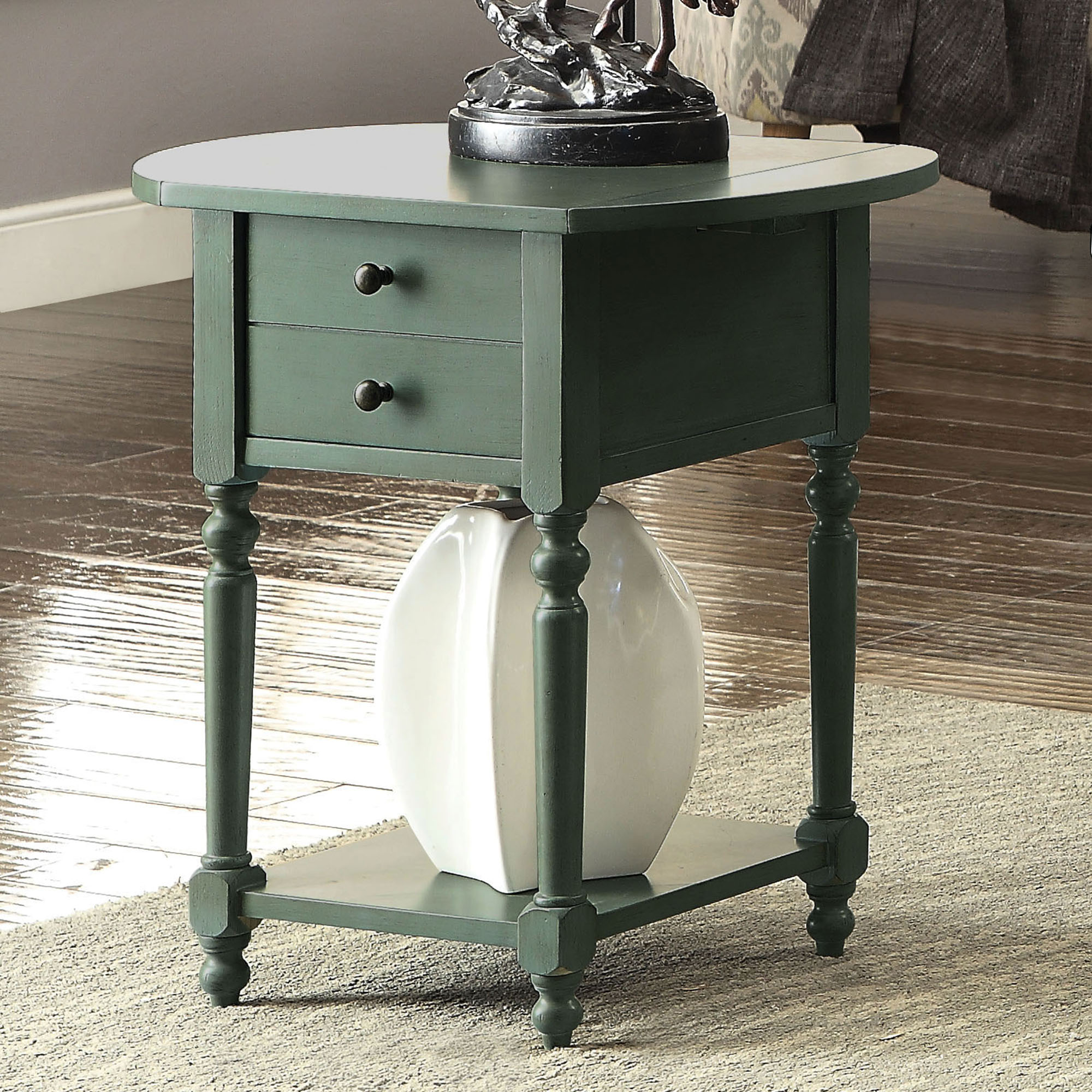 Furniture of America Wenslo Drop Leaf Side Table, Antique Teal
