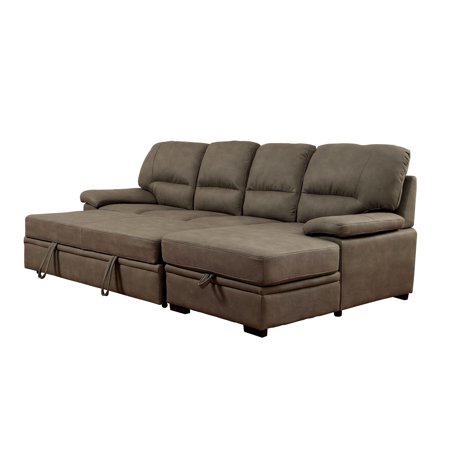 Furniture of America Werr Contemporary Faux Nabuck Fabric Sleeper Sectional with Storage Under Chaise by Ash Brown