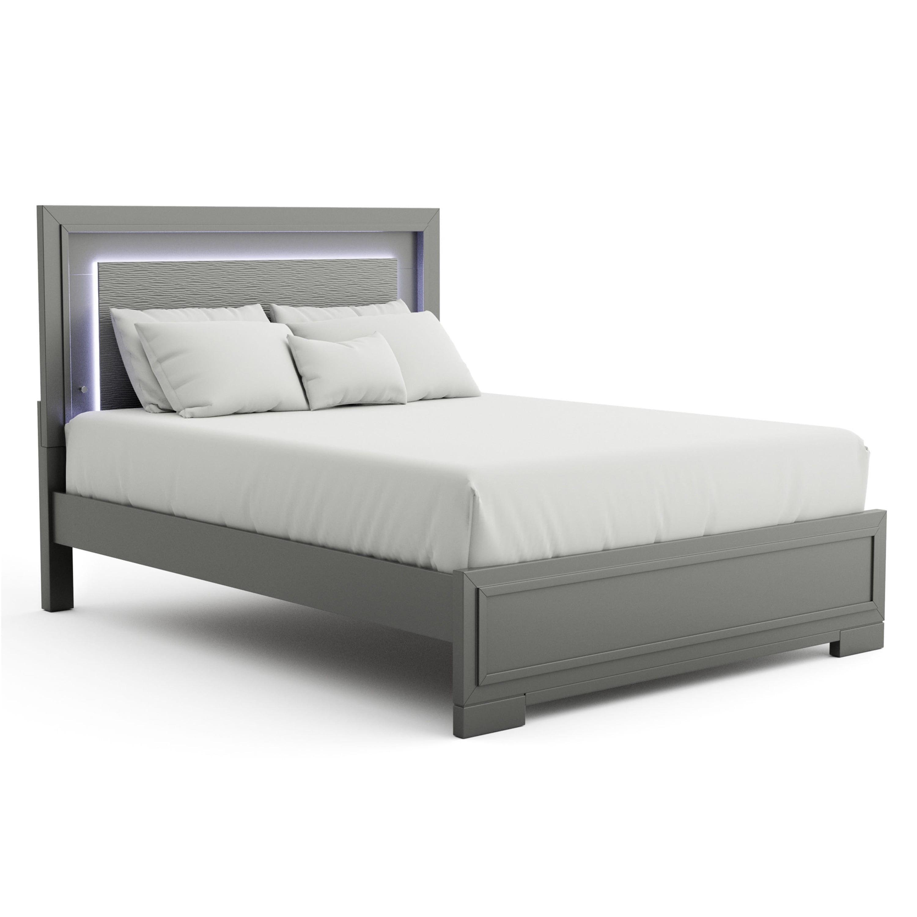 Furniture of America Willow Wood Bed with LED, Gray, King