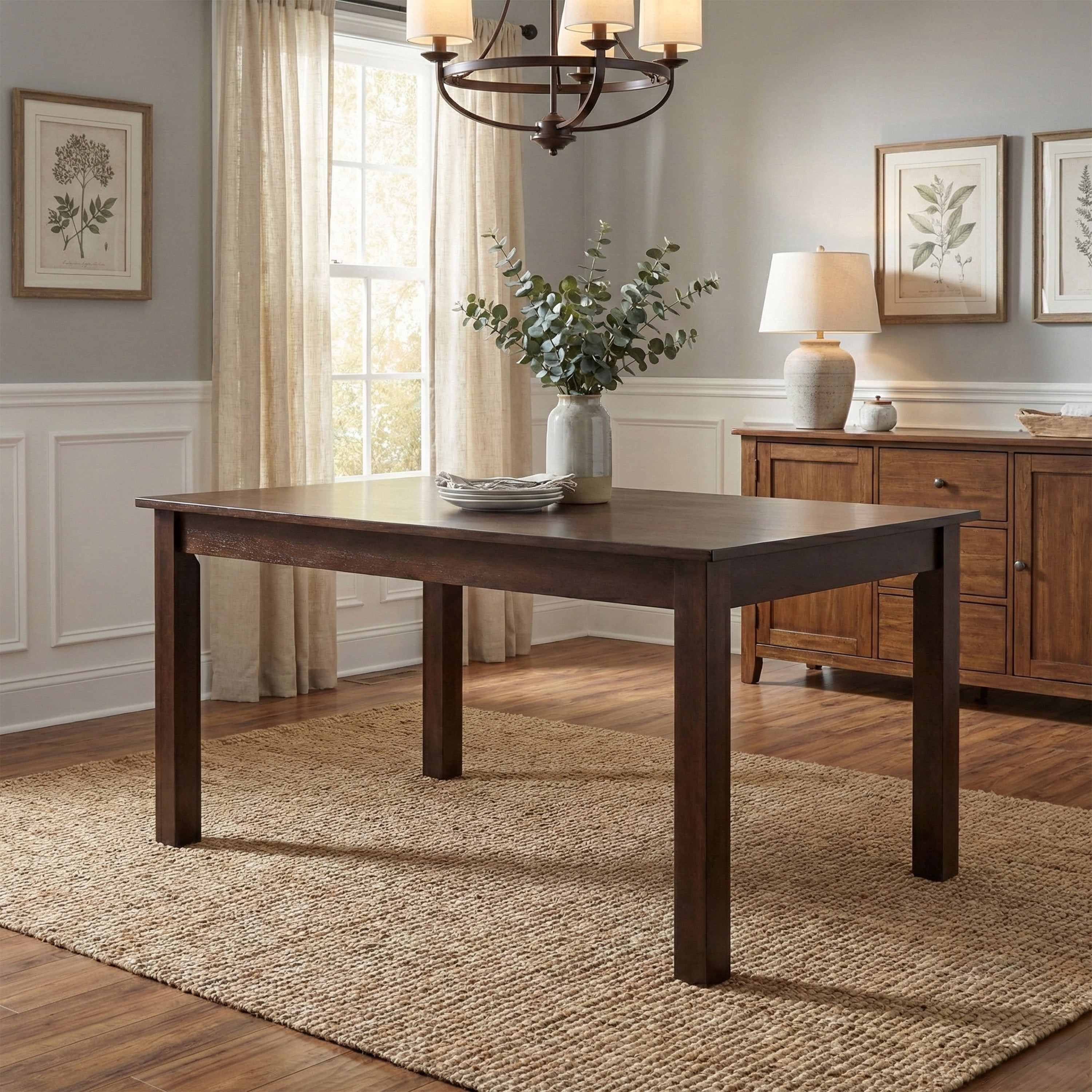 Furniture of America Winnia Modern Solid Wood 55" Rectangle Dining Table, Brown Cherry