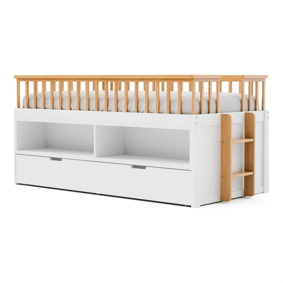 Furniture of America Wonston Solid Wood 2-Open Shelf Twin Captain Bed in White