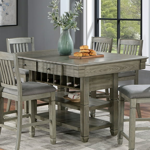 Furniture of America Wood Wine Rack Counter Height Table 40.00 inch Rectangle Dining Table Grey