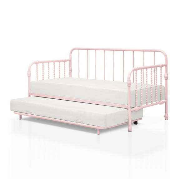 Furniture of America Wren Metal 2-Piece Twin Daybed with Trundle Set, Pink