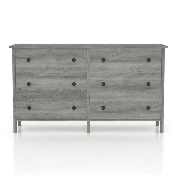Furniture of America Wroh Wood 6-Drawer Dresser, Vintage Gray Oak