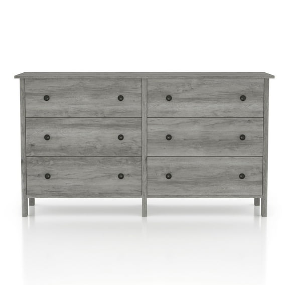 Furniture of America Wroh Wood 6-Drawer Dresser, Vintage Gray Oak