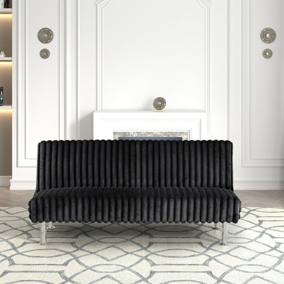Furniture of America Wuntly Convertible Chenille Futon Sofa Bed, Black