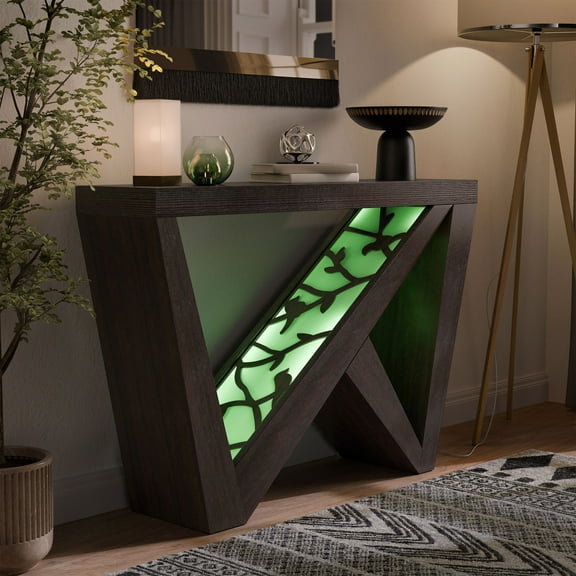 Furniture of America Wyll Contemporary LED Wood Console Table with Remote, Cappuccino