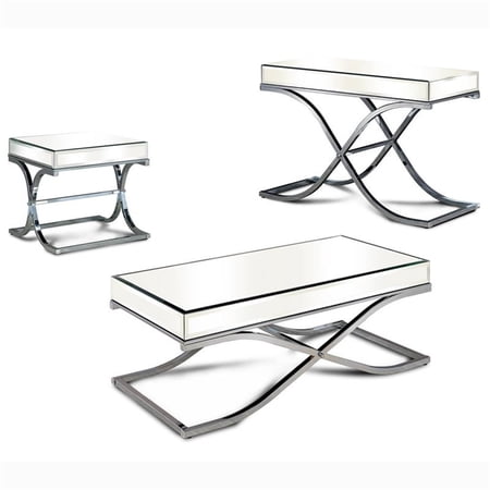 Furniture of America Xander Metal 3-Piece Coffee Table Set in Chrome