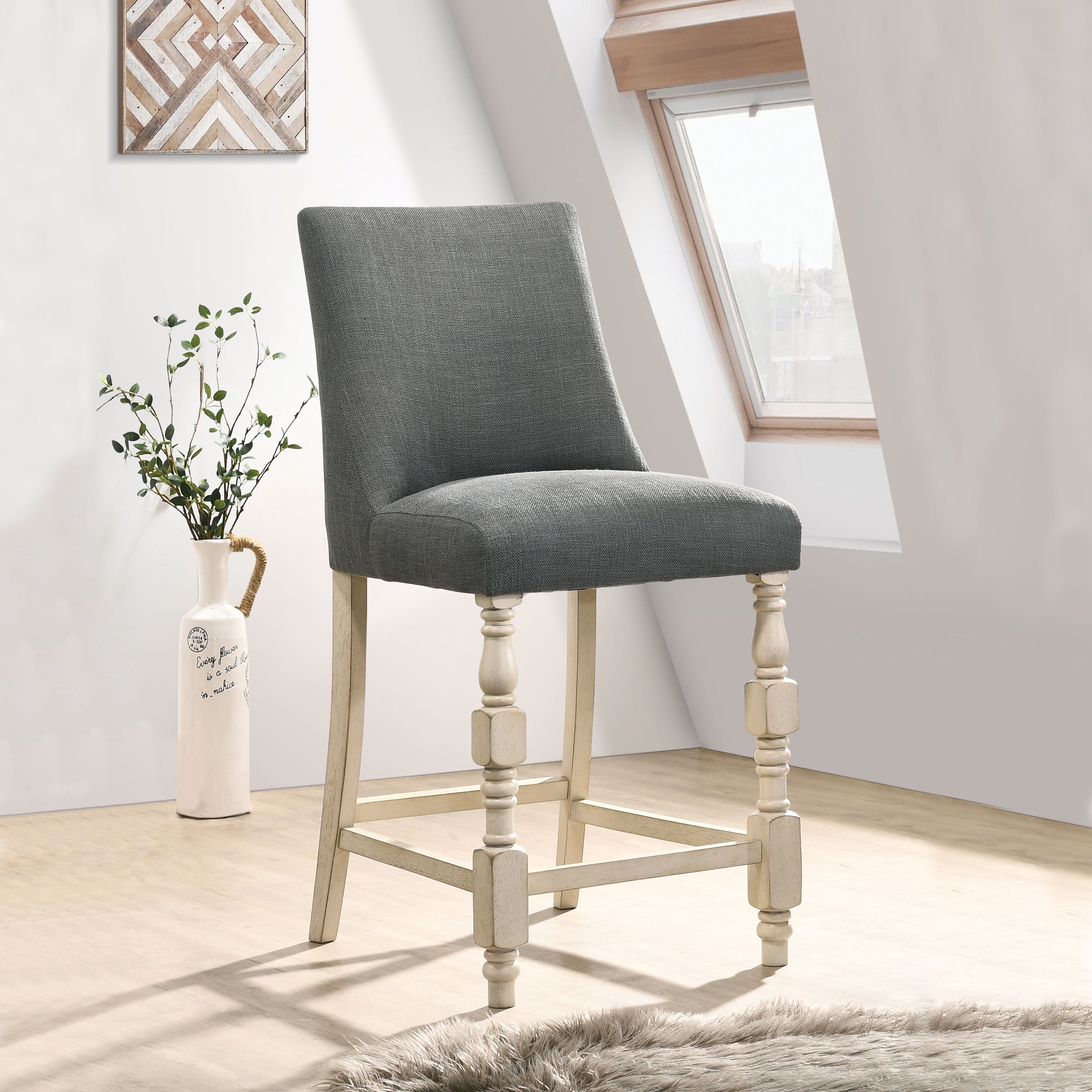 Furniture of America Yelle Upholstered Gray Fabric and and Counter Height Chairs (Set of 2)