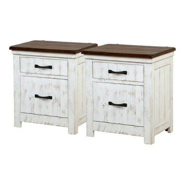 Furniture of America Ynez Farmhouse White Wood 2-Drawer Nightstand with USB Port by  White-Set of 2