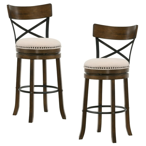 Furniture of America Zaren Wood Swivel Barstool-Set of 2, Oak, 29-in