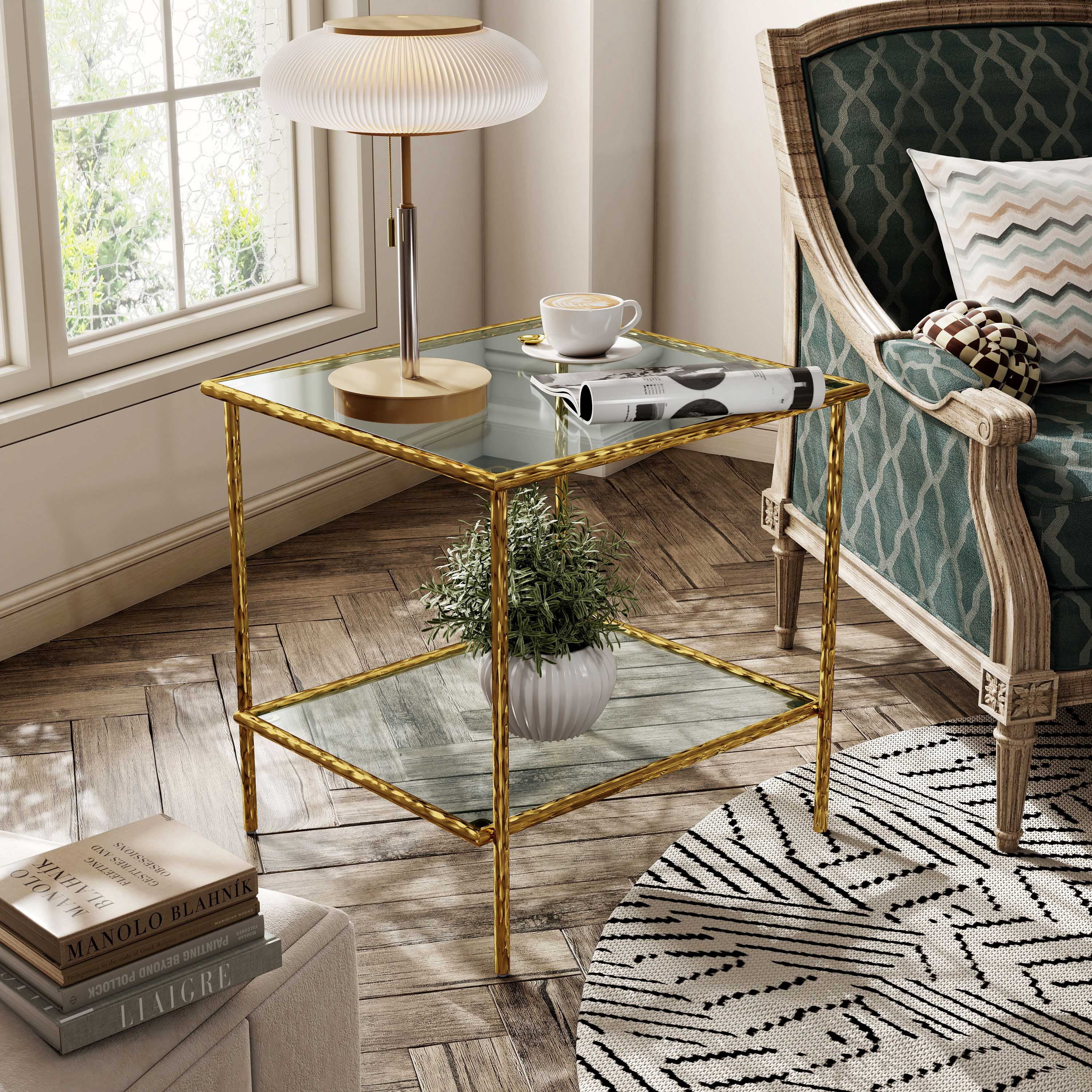 Furniture of America Zayen Modern Stainless Steel 1-Shelf End Table with Tempered Glass Top, Gold