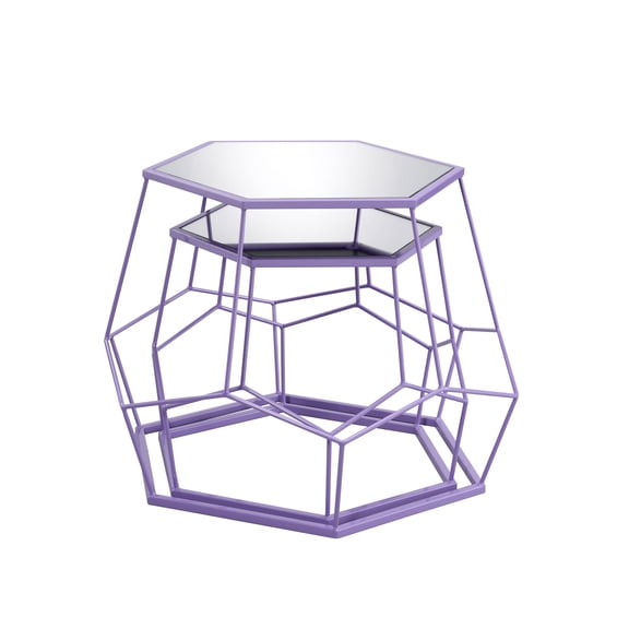 Furniture of America Zen Mirrored Top Nesting Table (Set of 2), Purple