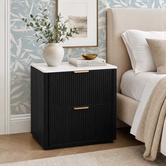 Furniture of America Zerik Modern Wood 2-Drawer Nightstand, Black