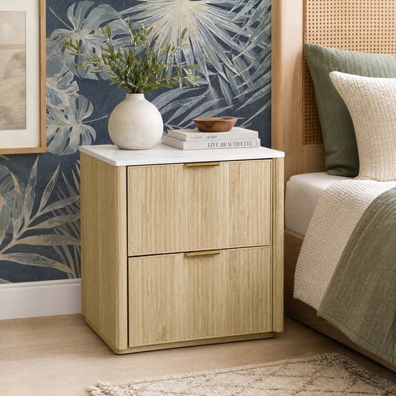 Furniture of America Zerik Modern Wood 2-Drawer Nightstand, Natural