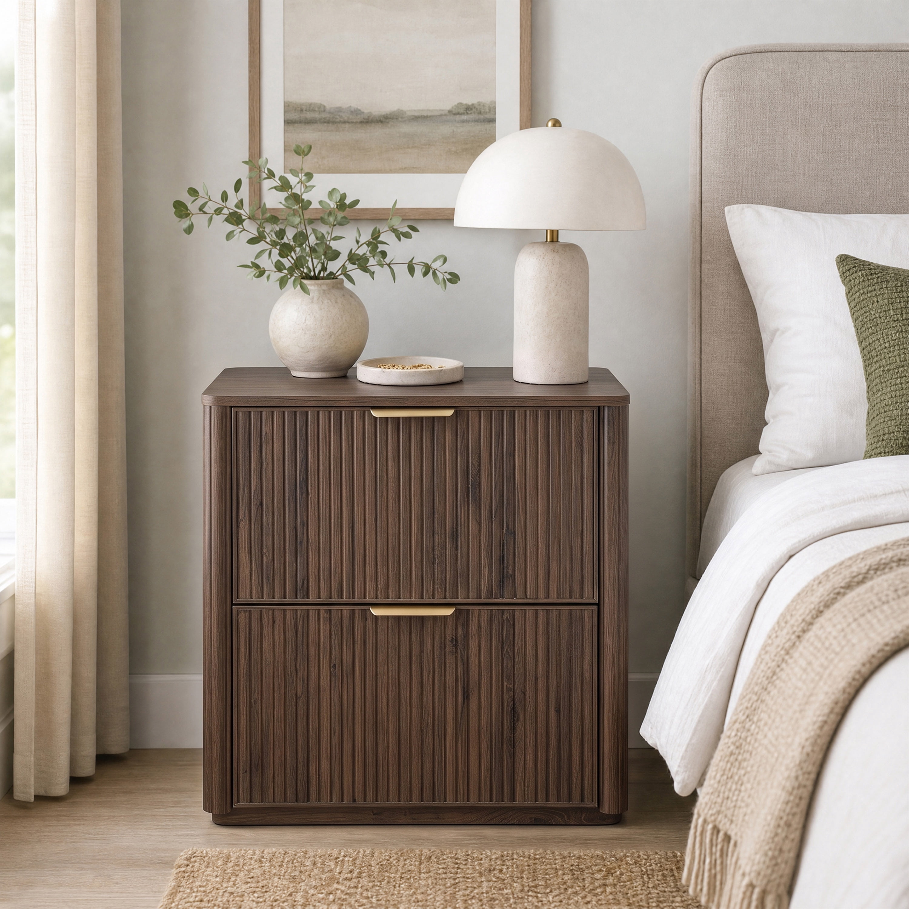 Furniture of America Zerik Modern Wood 2-Drawer Nightstand, Walnut