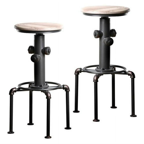 Furniture of America Zina Industrial Metal Bar Stool in Antique Black (Set of 2)
