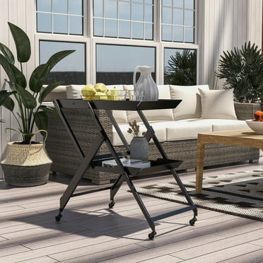 Furniture of America Zonnie Contemporary Steel 2-Shelf Folding Server Cart with Wheeled Base by  Black