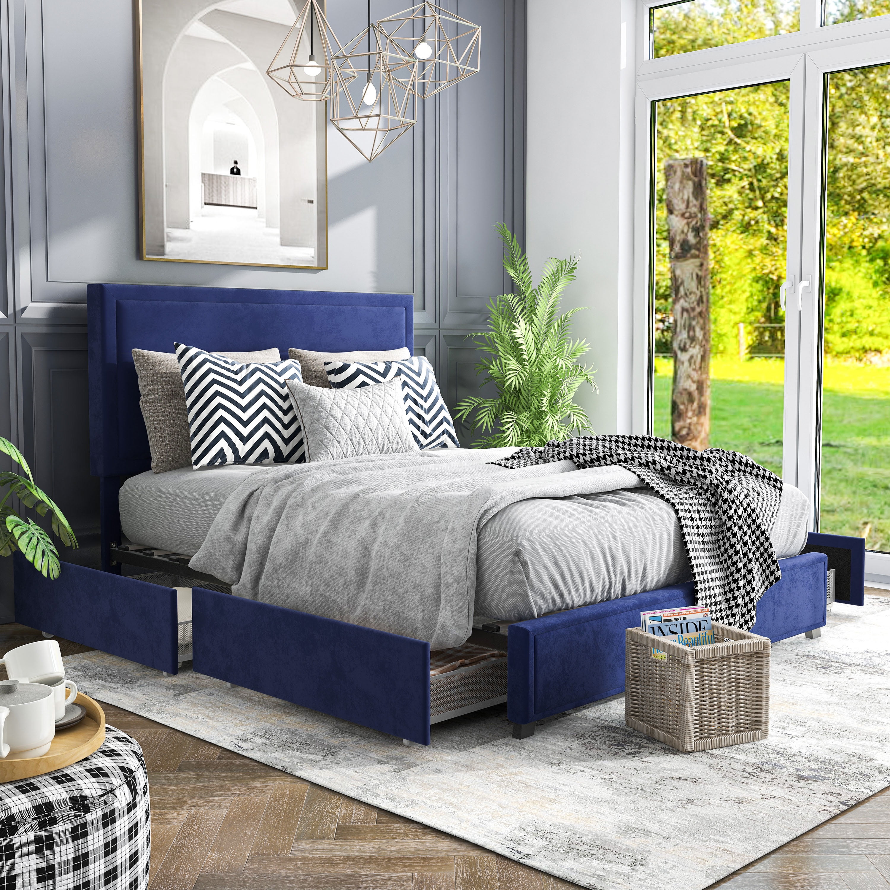 Furniture of America Zorva 4-Drawer Fabric Kids Bed, Full, Navy