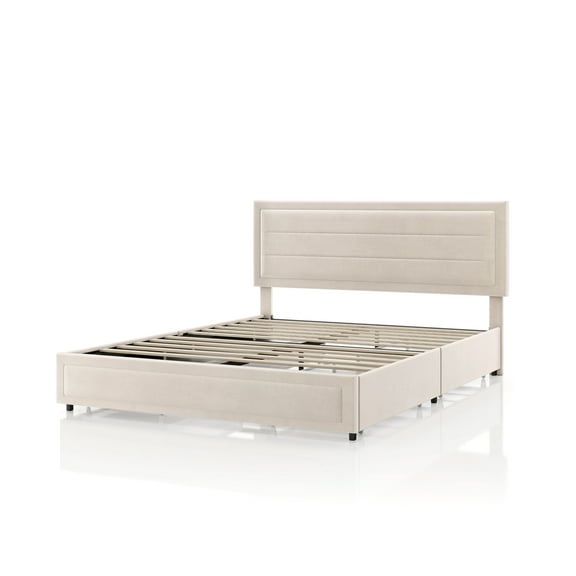Furniture of America Zorva Queen Platform Bed with Storage Drawers, Ivory