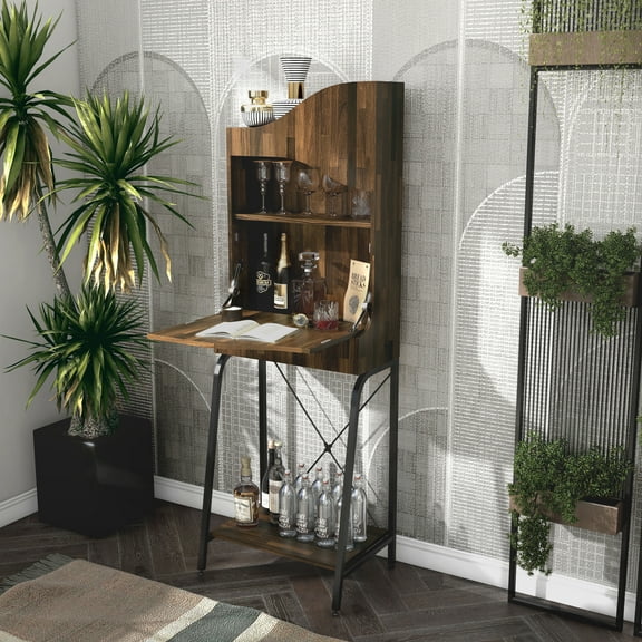 Furniture of America Jax Multi-Storage Wood Bar with 2-Shelf, Light Hickory