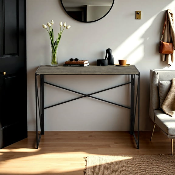 FurnitureR 100CM Foldable Console Table | Modern Minimalist Entryway Table | Space-Saving Design | Waterproof & Scratch-Resistant Surface | Ideal for Hallway, Living Room, or Balcony