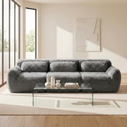 FurnitureR 114" Modular Sectional Sofa, Ultra-Soft Fluffy Plush Fabric Cloud Couch with Throw Pillows, No Assembly Required, 3-Piece Overstuffed Floor Sofa for Living Room, Home Theater,Dark Grey