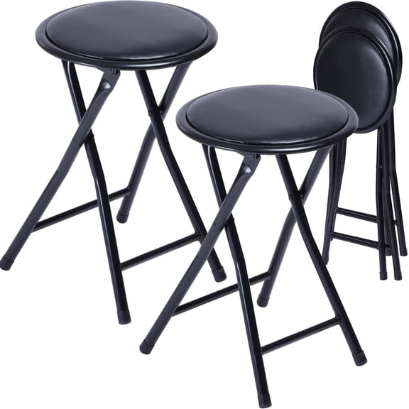 FurnitureR 18" Folding Stool Set of 2, Portable Round Padded Seat, Backless Collapsible Metal Stool, Compact Extra Seating for Indoor Outdoor, Gift-Ready, No Assembly, Black