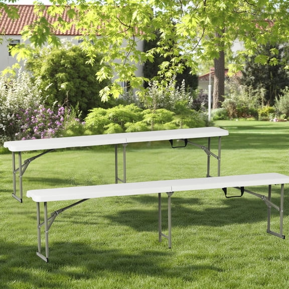 FurnitureR 2-Piece 6-Feet Folding Bench Set Portable Plastic Outdoor Bench with Carrying Handle and Lock - Waterproof Patio Dining Party Seat for Garden, Picnic, and Camping