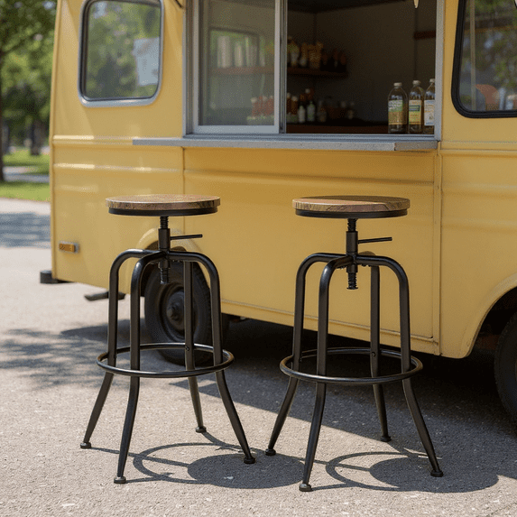 Homy Casa Set of 2 Mobile Dining Bar Stools with Swivel Seat and Footrest for Kitchen Islands, Serving Carts and Small Dining Areas