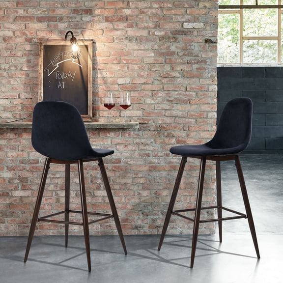 FurnitureR 30" Blue Upholstered Bar Stools with Back Bar Chair Set of 2